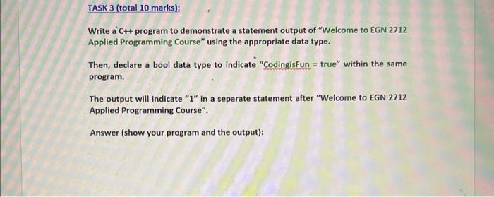 Solved TASK 1 ( 20 marks): Write a C++ program that | Chegg.com