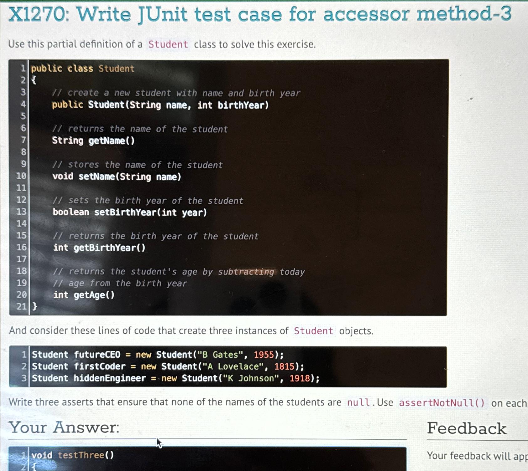 solved-x1270-write-junit-test-case-for-accessor-method-3use-chegg