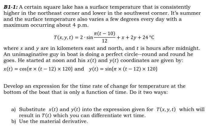Solved B1-1: A certain square lake has a surface temperature | Chegg.com