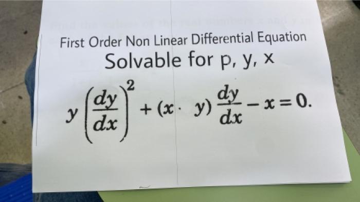 Solved First Order Non Linear Differential Equation Solvable | Chegg.com