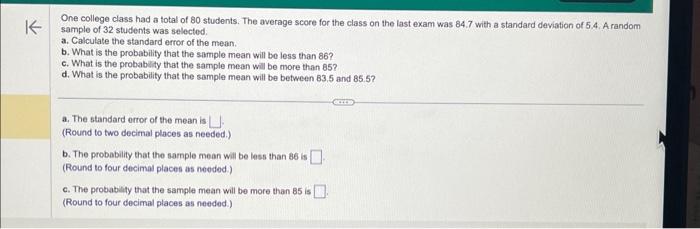 Solved One college class had a total of 80 students. The | Chegg.com