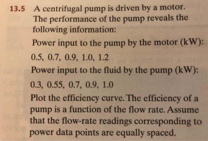 Solved 13.5 A centrifugal pump is driven by a motor. The | Chegg.com