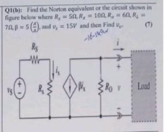 Solved Q1(b): Find The Norton Equivalent Or The Circuit | Chegg.com