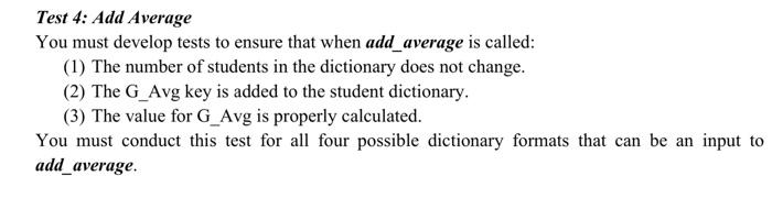 Solved Test 4: Add Average You must develop tests to ensure | Chegg.com