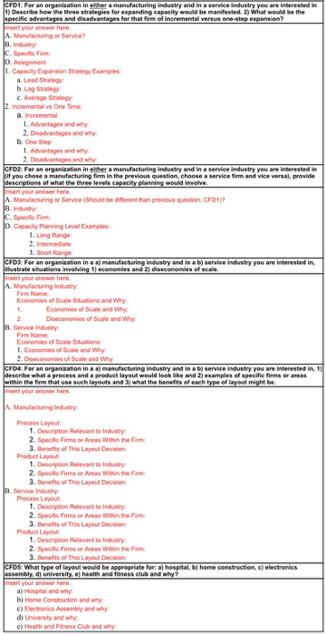 Cfd1 For An Organization In Either A Manufacturing Chegg Com