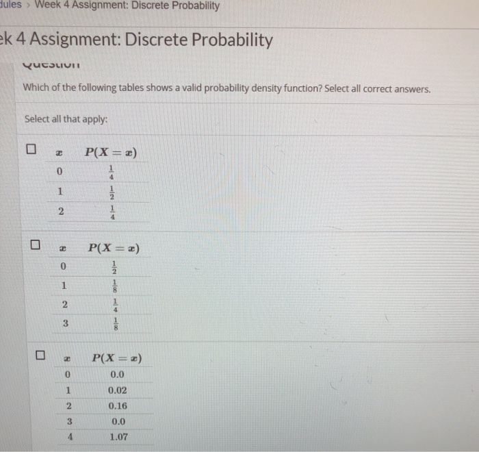 week 4 assignment discrete probability