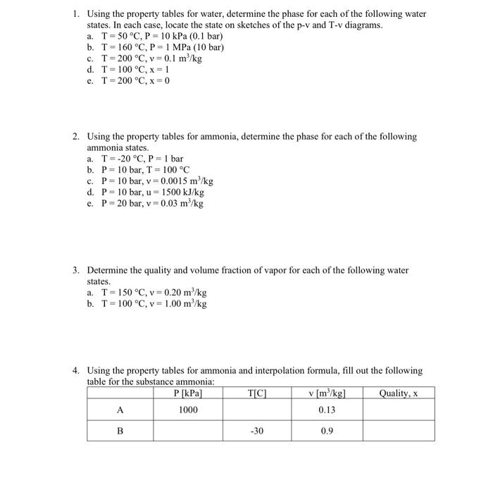 Solved 1 Using The Property Tables For Water Determine Chegg Com