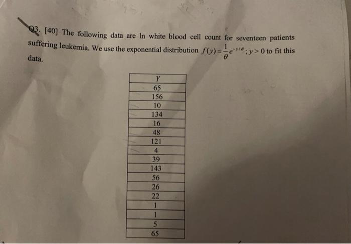 Solved 23. [40] The following data are in white blood cell | Chegg.com