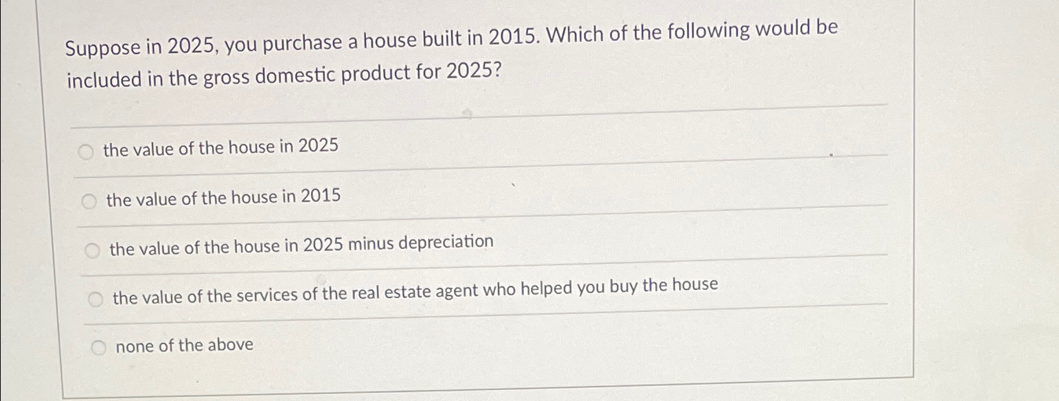 Solved Suppose in 2025, ﻿you purchase a house built in 2015. | Chegg.com