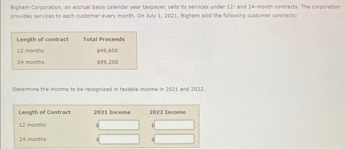 Solved Bigham Corporation, An Accrual Basis Calendar Year | Chegg.com