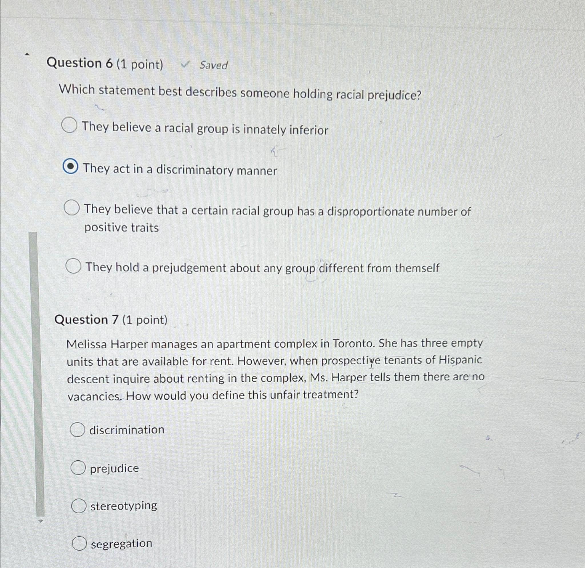 Solved Question 6 (1 ﻿point) ﻿SavedWhich statement best | Chegg.com