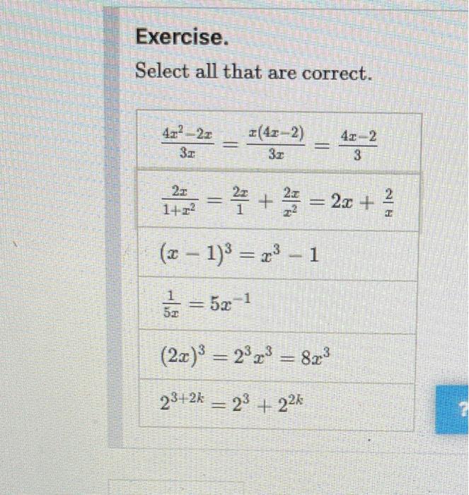 Solved Exercise. Select All That Are Correct. | Chegg.com