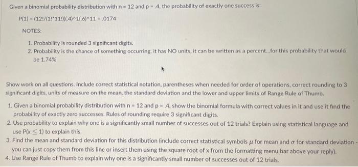 Solved Given a binomial probability distribution with n=12 | Chegg.com