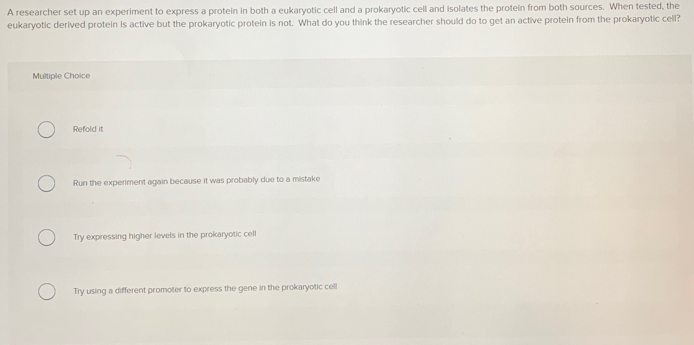 Solved A researcher set up an experiment to express a | Chegg.com
