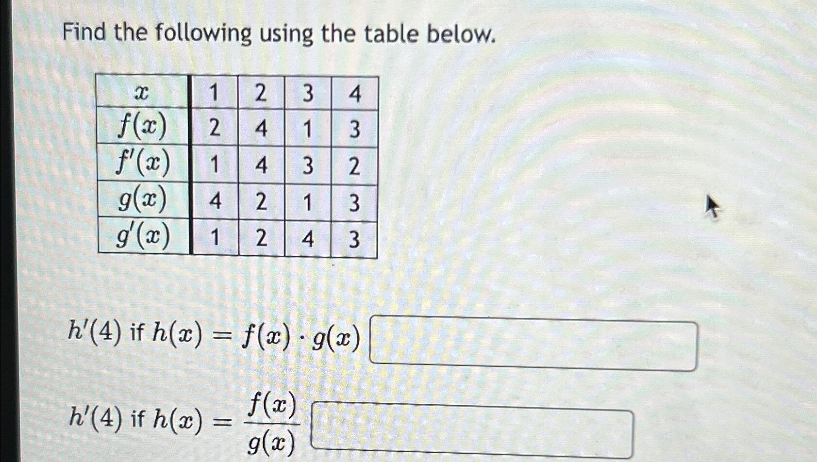 Solved Find the following using the table | Chegg.com