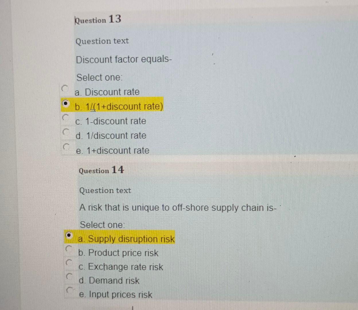 Solved Question Text Discount Factor Equals- Select One: A. | Chegg.com