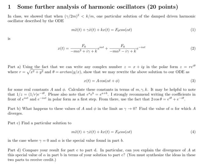 Solved 1 Some further analysis of harmonic oscillators ( 20 | Chegg.com