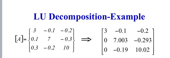 Solved LU Decomposition-Example 13 -0.1 -0.27 [3 -0.1 -0.2 ] | Chegg.com