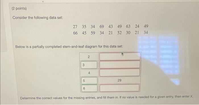 Solved Consider The Following Data Set Below Is A Partially Chegg Com