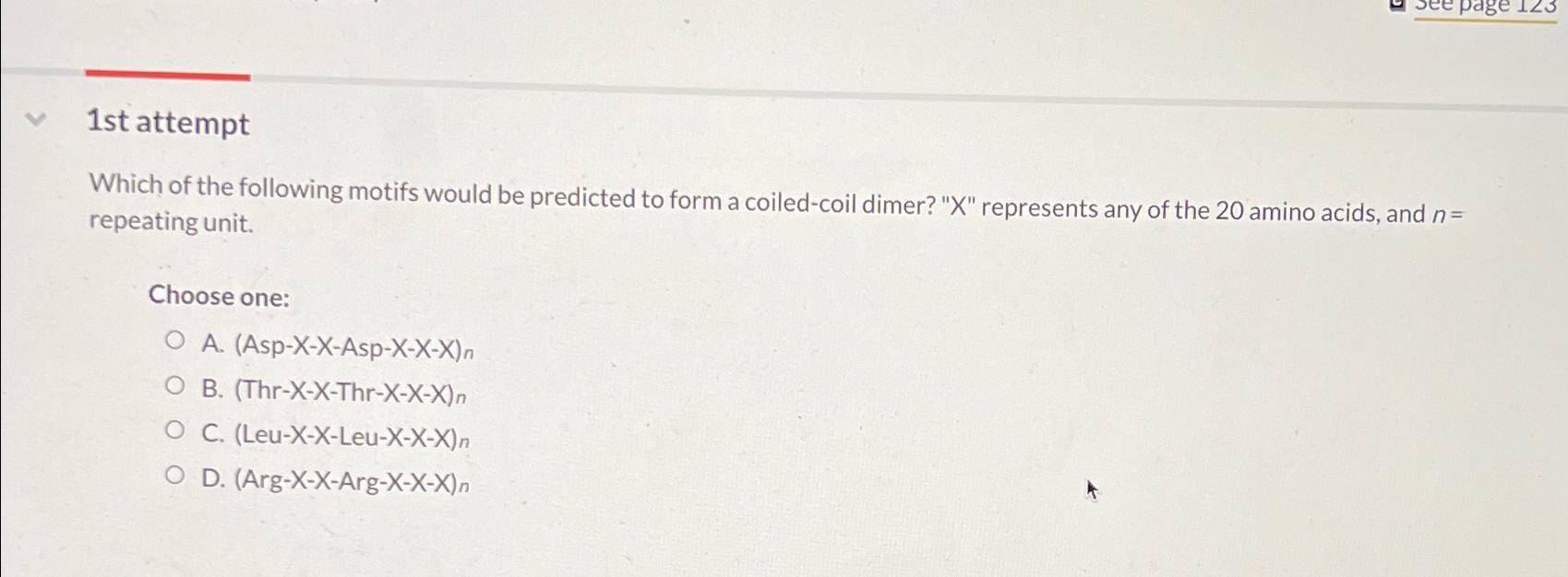 Solved 1st attemptWhich of the following motifs would be | Chegg.com