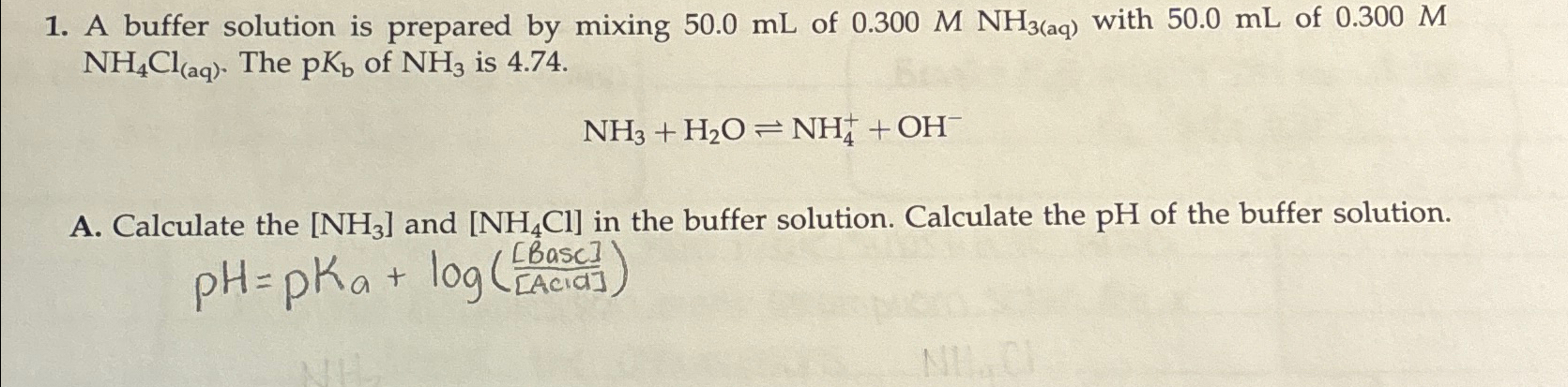Solved A buffer solution is prepared by mixing 50.0mL ﻿of | Chegg.com