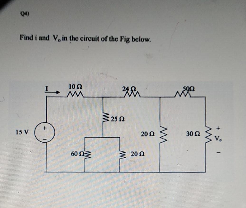 Solved Ο) Find i and V, in the circuit of the Fig below. 10 | Chegg.com