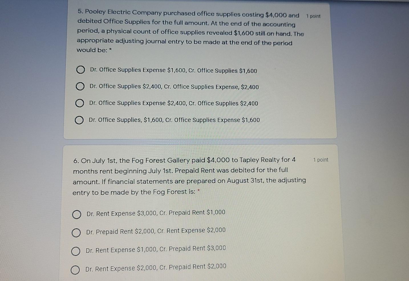 Solved 1 point 5. Pooley Electric Company purchased office | Chegg.com