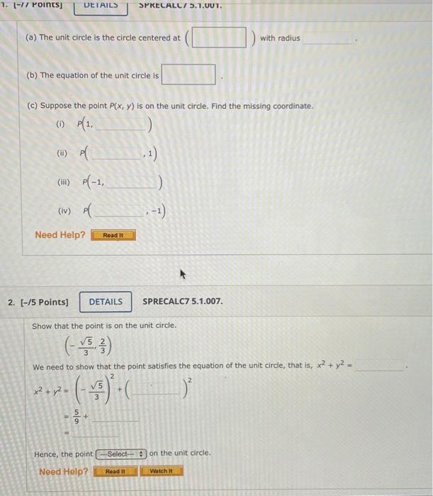 Solved 1 1 1 Points DETAILS SPRECALL 5 1 001 a The Chegg