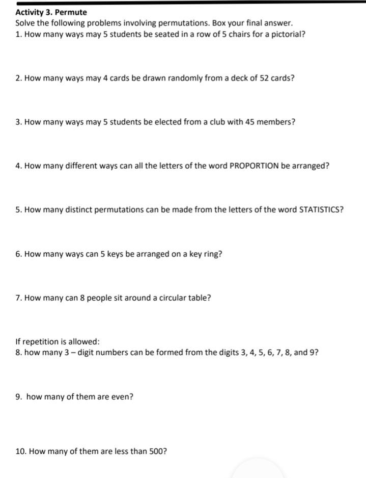 Solved Activity 3. Permute Solve The Following Problems | Chegg.com