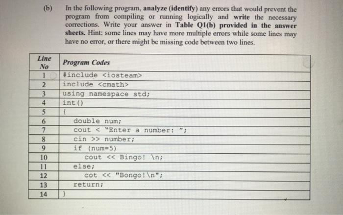 Solved (b) In the following program, analyze (identify) any | Chegg.com