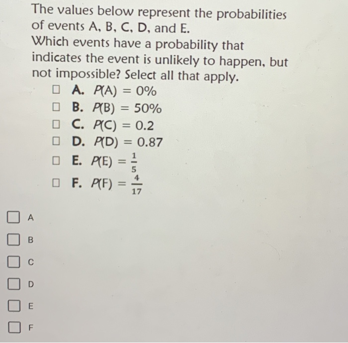 Undefined Event Probability Solved The values below represent the probabilities of | Chegg.com