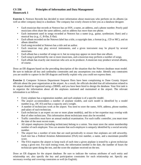 Solved CS 336 Homework 1 Exercise 1. Notown Records has | Chegg.com
