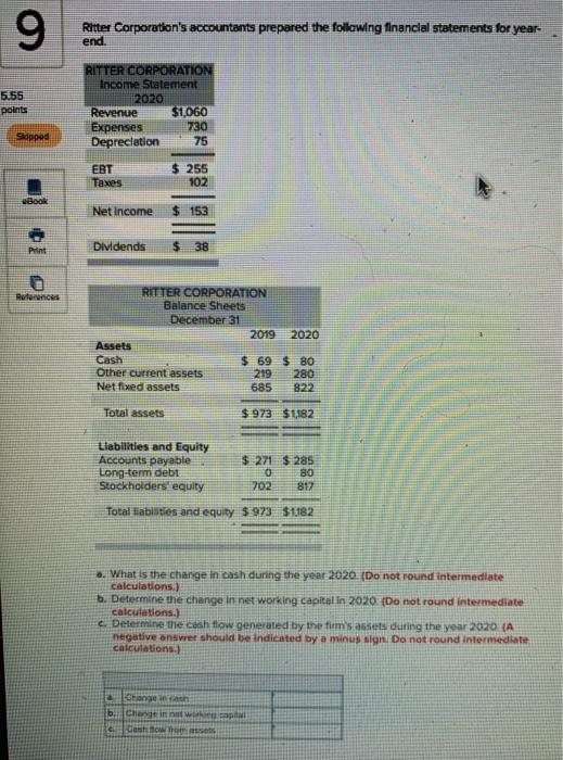 Solved 9 Ritter Corporation's Accountants Prepared The | Chegg.com