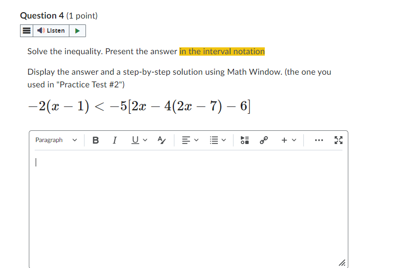 Solved Question 4 (1 ﻿point)[:Solve the inequality. Present | Chegg.com
