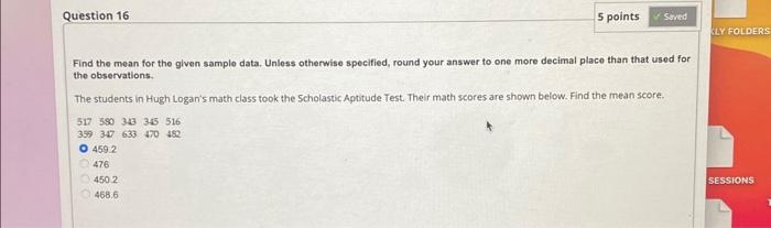 Solved Find the mean for the given sample data. Unless | Chegg.com