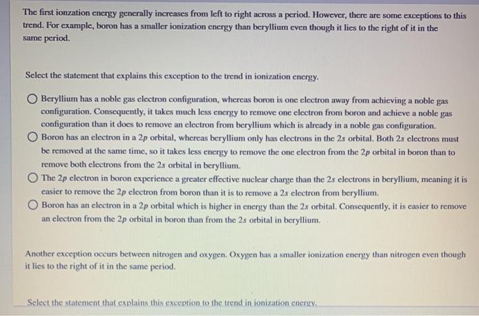 Solved The first ionzation energy generally increases from | Chegg.com