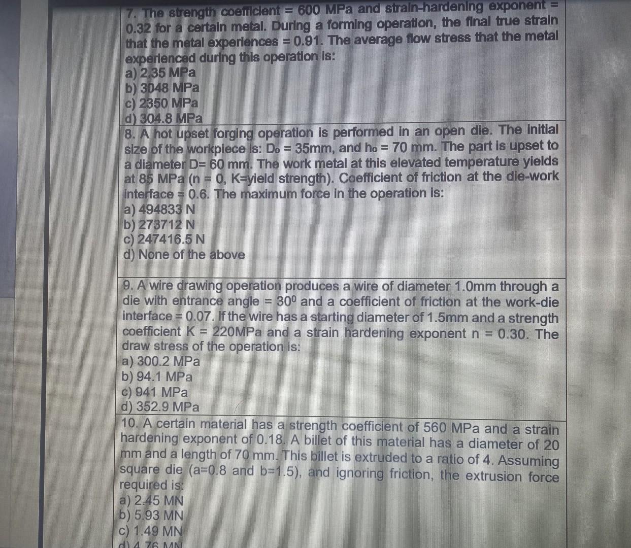 Solved 7. The strength coeuclent =600 MPa and | Chegg.com