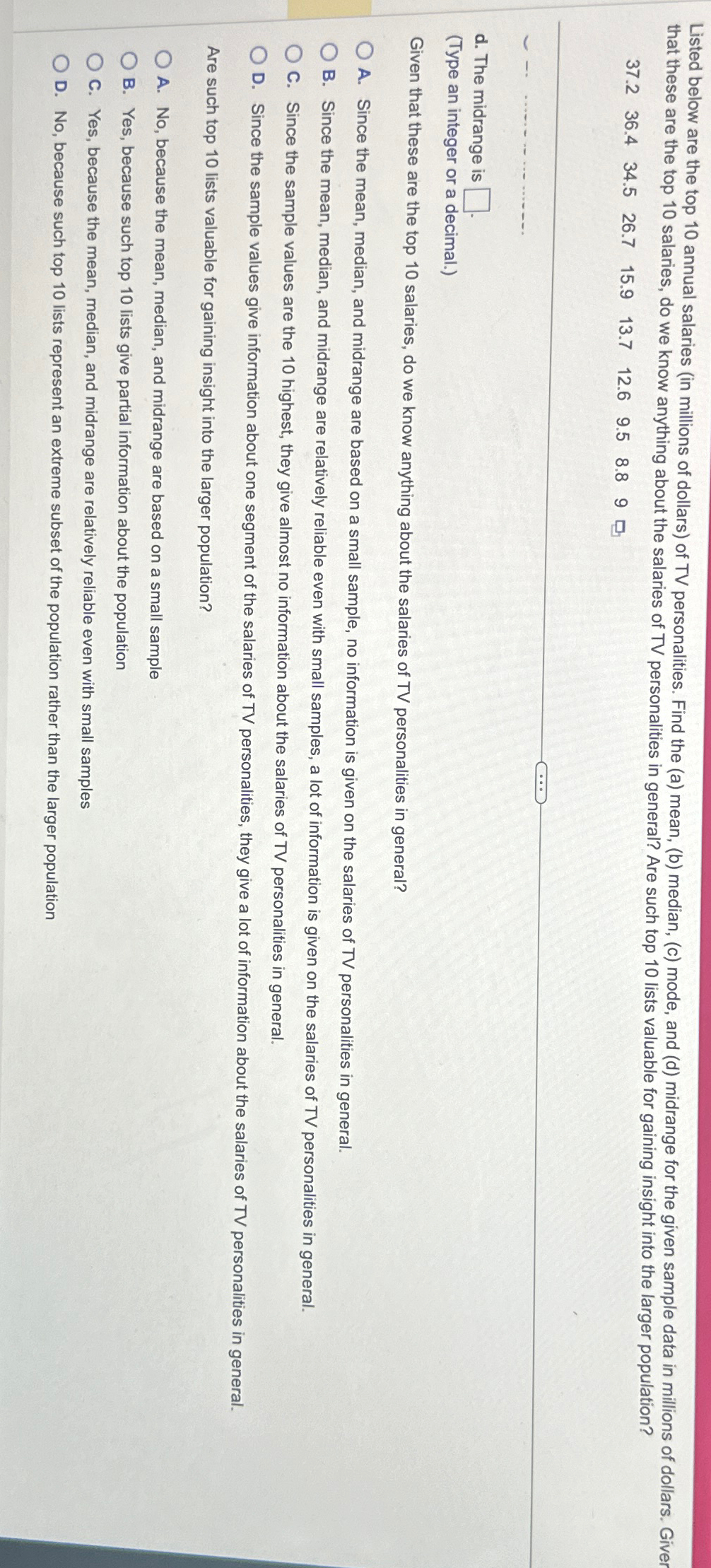 Listed below are the top 10 ﻿annual salaries (in