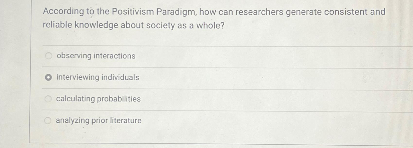 Solved According to the Positivism Paradigm, how can | Chegg.com