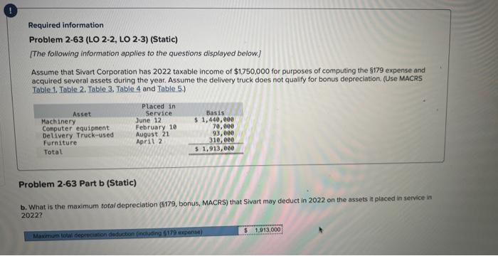 Solved Required information Problem 2-63 (LO 2-2, LO 2-3) | Chegg.com