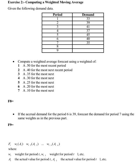 Solved Exercise 2:- Computing a Weighted Moving Average | Chegg.com