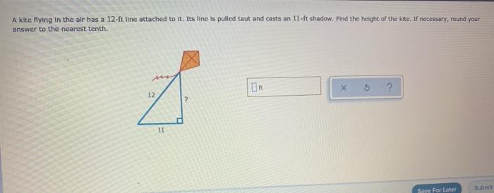 solved-a-kite-flying-in-the-air-has-a-12-ft-line-attached-to-chegg