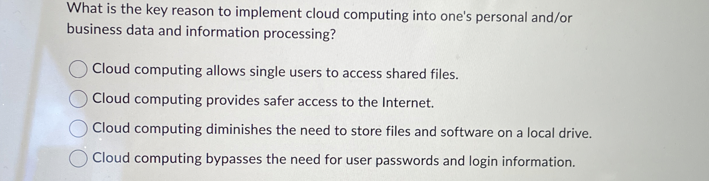 Solved What is the key reason to implement cloud computing | Chegg.com