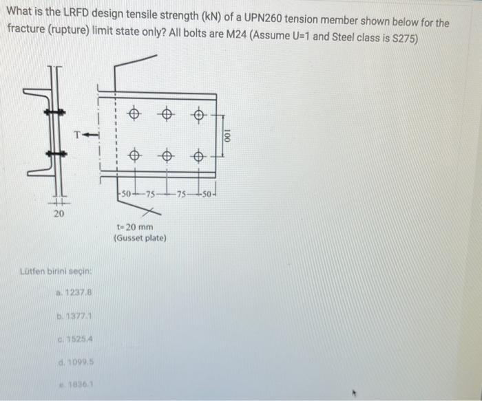 Solved What is the LRFD design tensile strength (kN) of a | Chegg.com