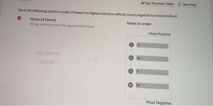 Solved See Periodic Table See Hint Rank the following atoms | Chegg.com