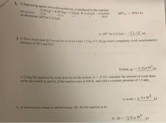 Solved Degreasing Agent Tetrachloroethylene Is Produc Chegg Com