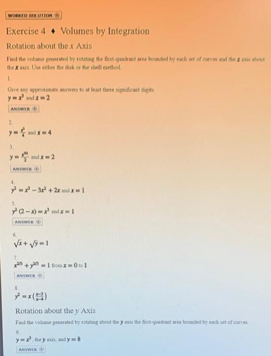 Solved WORKED SOLUTION Exercise 4 . Volumes by Integration | Chegg.com