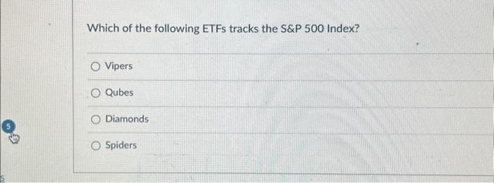 Solved Which Of The Following ETFs Tracks The S&P 500 Index? | Chegg.com