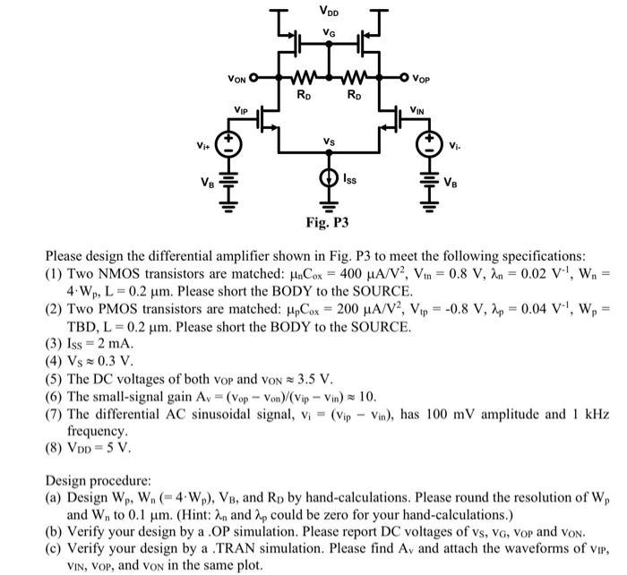 Solved Please design the differential amplifier shown in | Chegg.com
