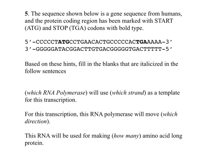 Solved 5. The sequence shown below is a gene sequence from